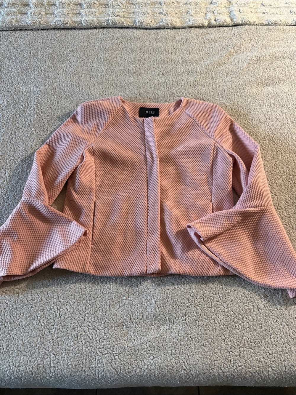 IMNYC Pink Textured Zip-Front Blazer with Flared Sleeves Large